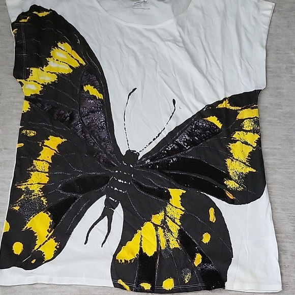 Express Tops - Express Black and Yellow Butterfly Print Tee